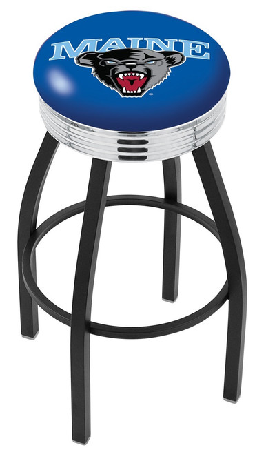Maine Black Bears Black Swivel Barstool with Chrome Ribbed Ring