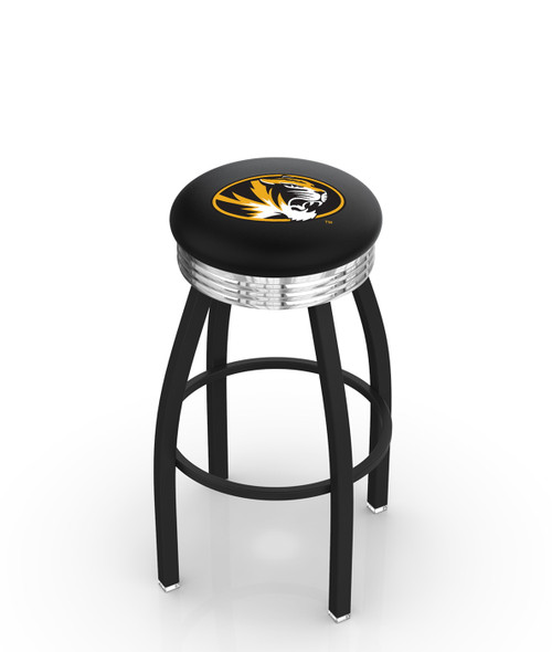 Missouri Tigers Black Swivel Barstool with Chrome Ribbed Ring