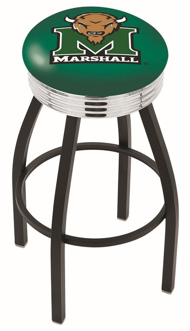 Marshall Thundering Herd Black Swivel Barstool with Chrome Ribbed Ring
