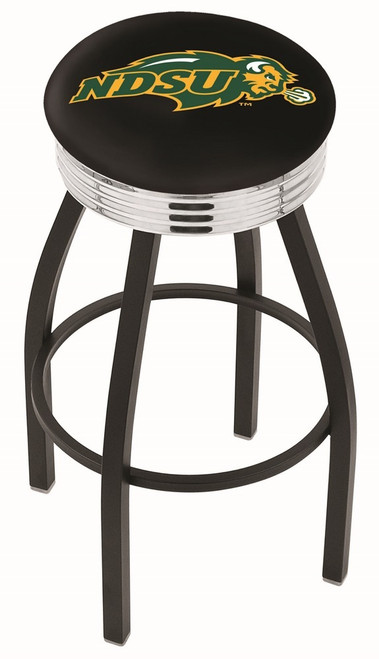 North Dakota State Bison NCAA Black Swivel Barstool with Chrome Ribbed Ring