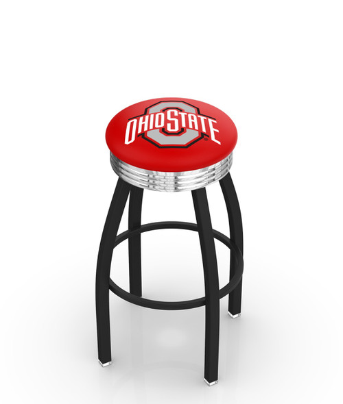Ohio State Buckeyes Black Swivel Barstool with Chrome Ribbed Ring
