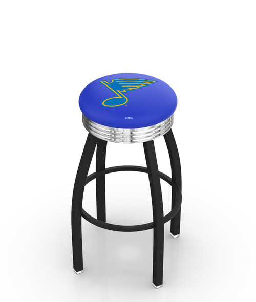 St. Louis Blues Black Swivel Barstool with Chrome Ribbed Ring