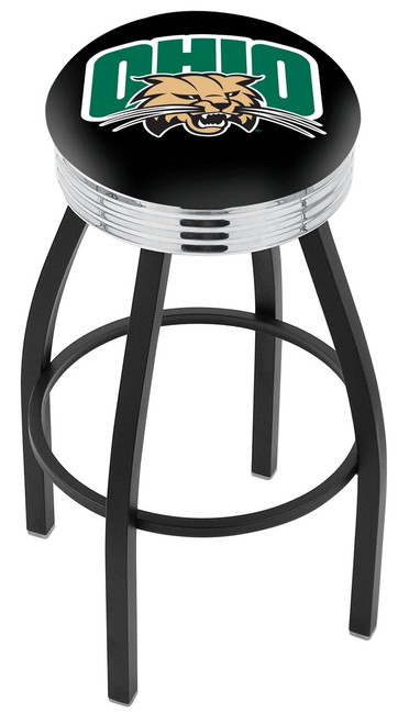 Ohio Bobcats Black Swivel Barstool with Chrome Ribbed Ring