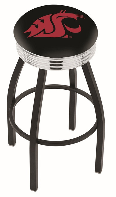 Washington State Cougars Black Swivel Barstool with Chrome Ribbed Ring
