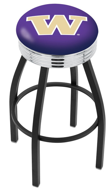 Washington Huskies Black Swivel Barstool with Chrome Ribbed Ring
