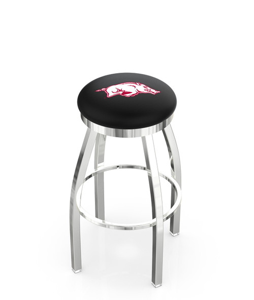 Arkansas Razorbacks Chrome Swivel Bar Stool with Accent Ring