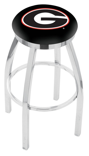 Georgia Bulldogs Chrome Swivel Bar Stool with Accent Ring