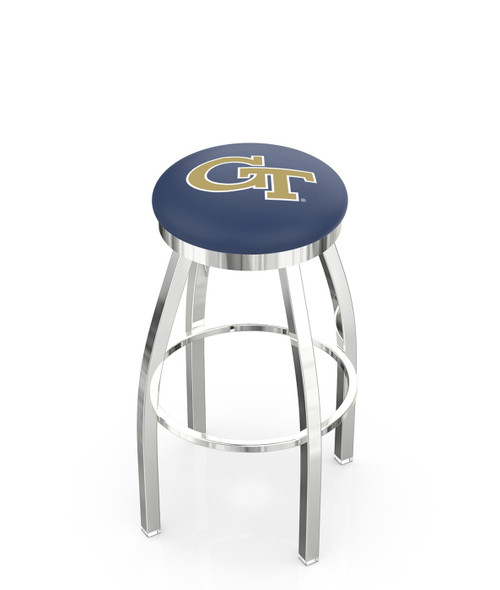 Georgia Tech Yellow Jackets Chrome Swivel Bar Stool with Accent Ring