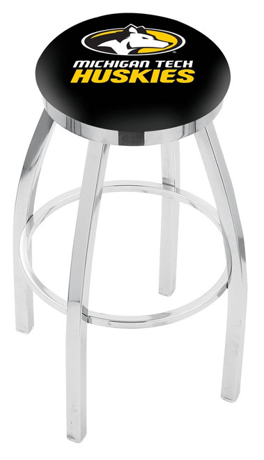 Michigan Tech Huskies Chrome Swivel Bar Stool with Accent Ring
