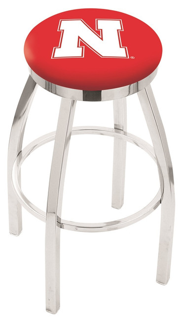 Nebraska Cornhuskers Chrome Swivel Bar Stool with Accent Ring