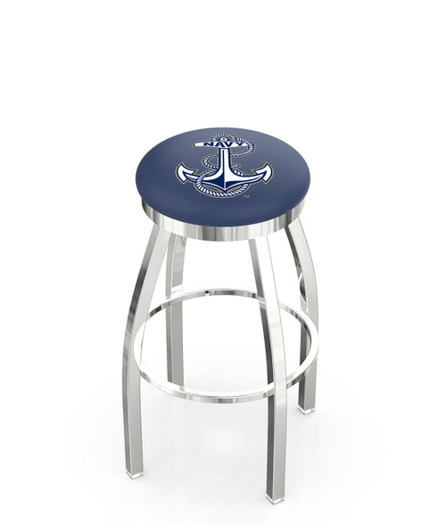 Navy Midshipmen Chrome Swivel Bar Stool with Accent Ring