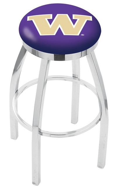 Washington Huskies Chrome Swivel Bar Stool with Accent Ring