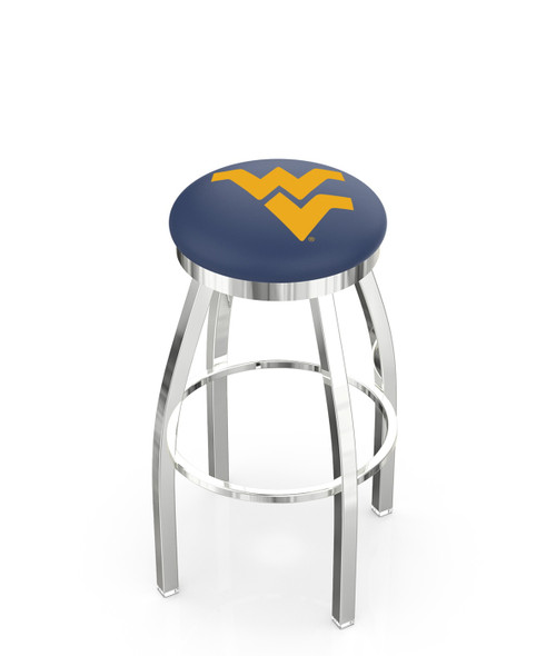 West Virginia Mountaineers Chrome Swivel Bar Stool with Accent Ring