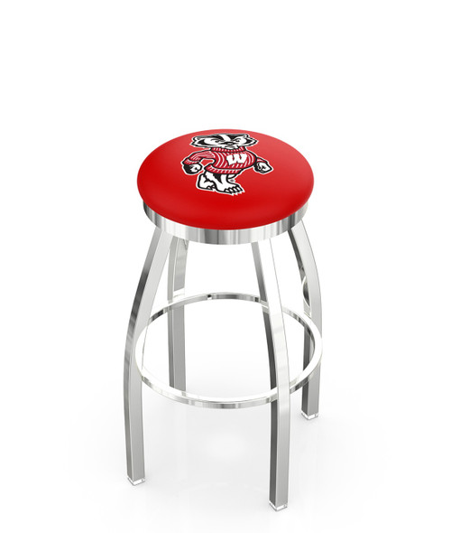 Wisconsin Badgers NCAA Chrome Swivel Bar Stool with Accent Ring