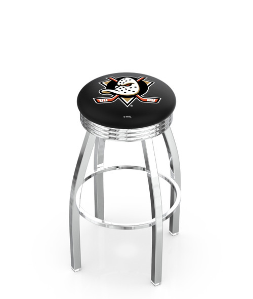 Anaheim Ducks Chrome Swivel Barstool with Ribbed Accent Ring