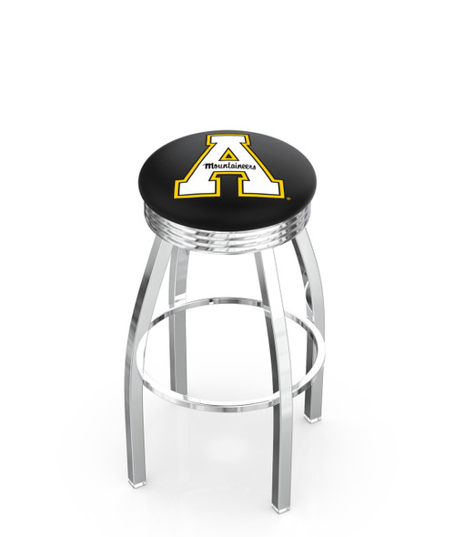 Appalachian State Mountaineers Chrome Swivel Barstool with Ribbed Accent Ring