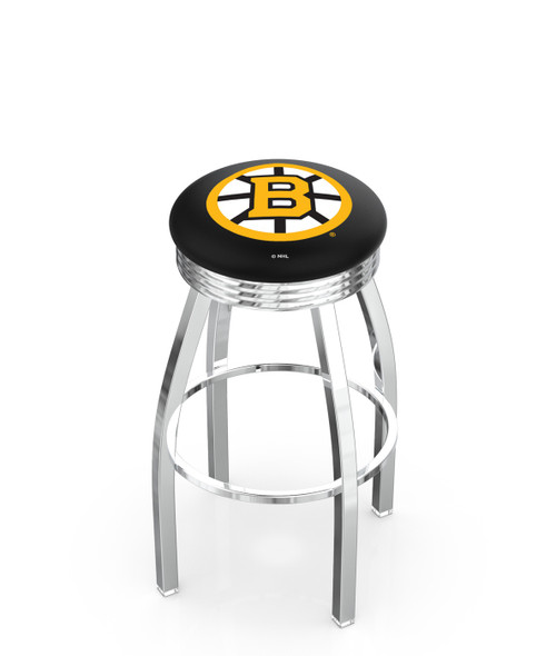 Boston Bruins Chrome Swivel Barstool with Ribbed Accent Ring
