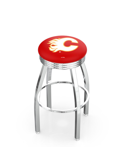 Calgary Flames Chrome Swivel Barstool with Ribbed Accent Ring