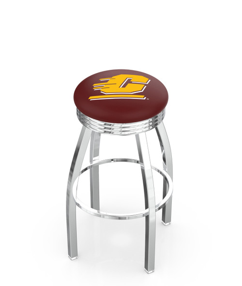 Central Michigan Chippewas Chrome Swivel Barstool with Ribbed Accent Ring