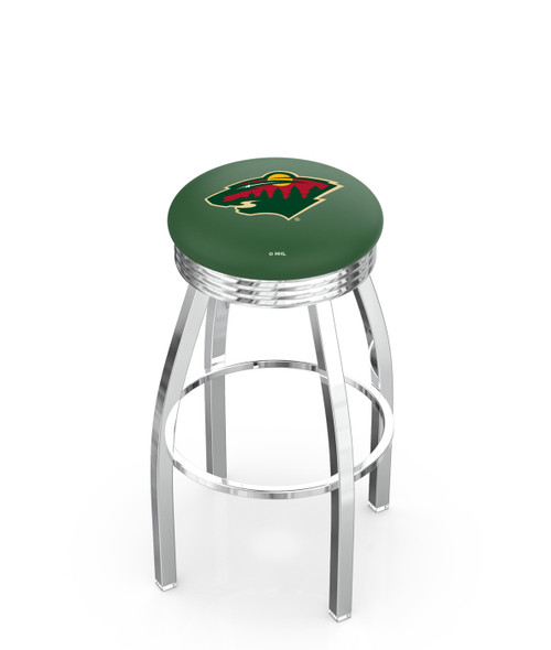 Minnesota Wild Chrome Swivel Barstool with Ribbed Accent Ring