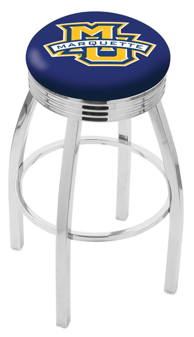 Marquette Golden Eagles Chrome Swivel Barstool with Ribbed Accent Ring