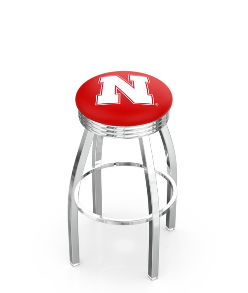 Nebraska Cornhuskers Chrome Swivel Barstool with Ribbed Accent Ring