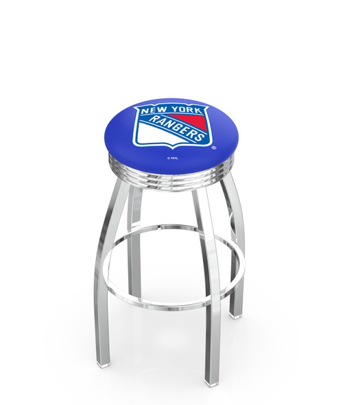 New York Rangers Chrome Swivel Barstool with Ribbed Accent Ring