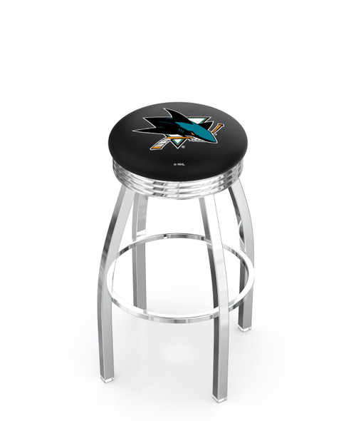 San Jose Sharks Chrome Swivel Barstool with Ribbed Accent Ring