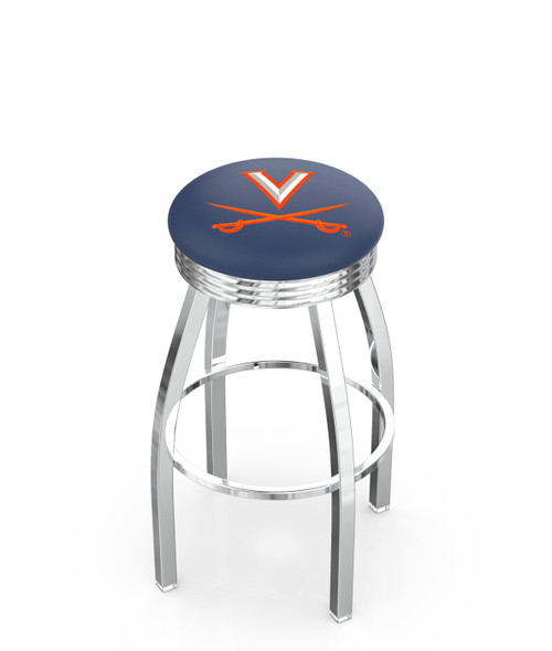 Virginia Cavaliers Chrome Swivel Barstool with Ribbed Accent Ring