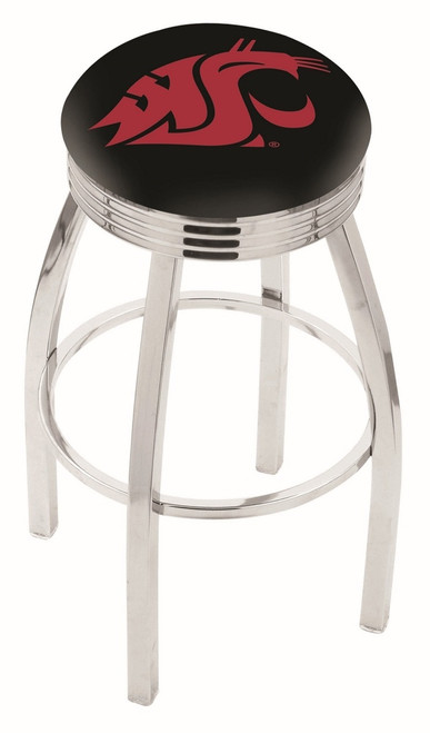 Washington State Cougars Chrome Swivel Barstool with Ribbed Accent Ring