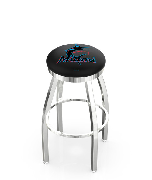 Miami Marlins Swivel Bar Stool with Single Ring Chrome Base