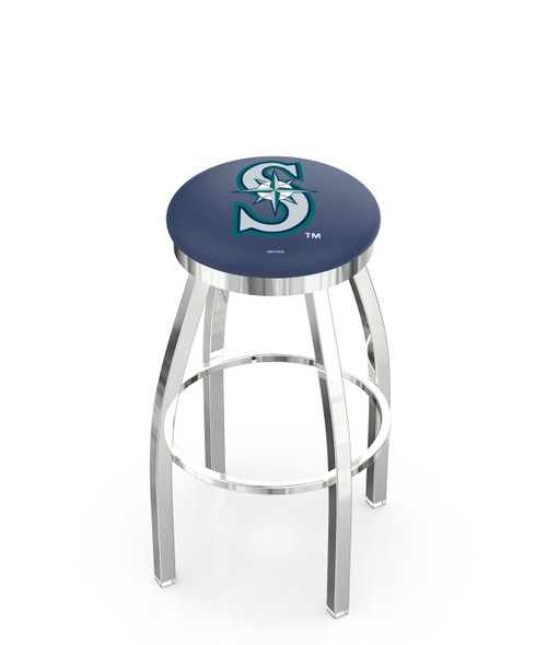 Seattle Mariners Swivel Bar Stool with Single Ring Chrome Base