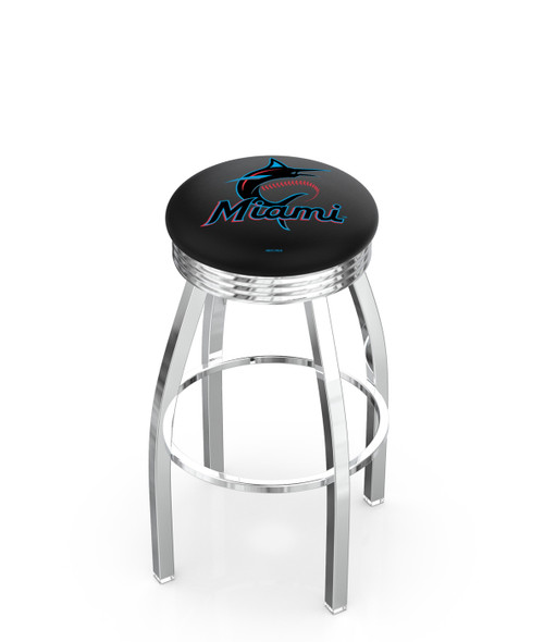 Miami Marlins Swivel Bar Stool with Ribbed Chrome Accent Ring