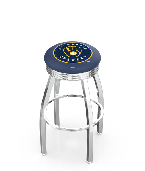 Milwaukee Brewers Swivel Bar Stool with Ribbed Chrome Accent Ring