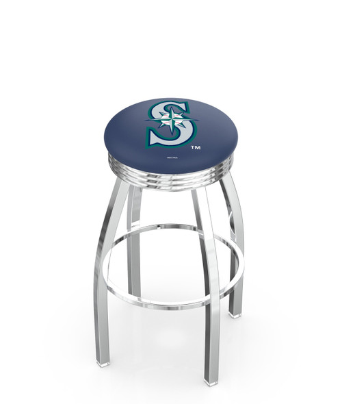 Seattle Mariners Swivel Bar Stool with Ribbed Chrome Accent Ring