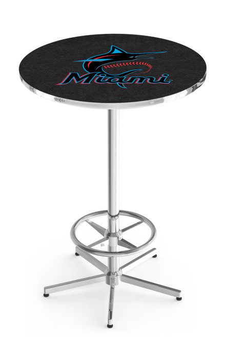 Miami Marlins Pub Table with Chrome Foot Ring