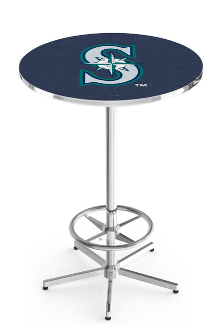 Seattle Mariners Pub Table with Chrome Foot Ring