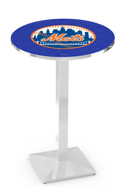 New York Mets Pub Table with Chrome Square Base