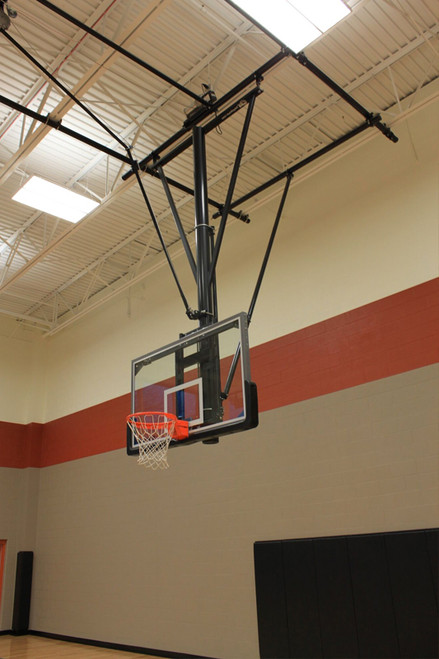 Gared Forward Fold / Rear Braced Ceiling Suspended Basketball Backstop
