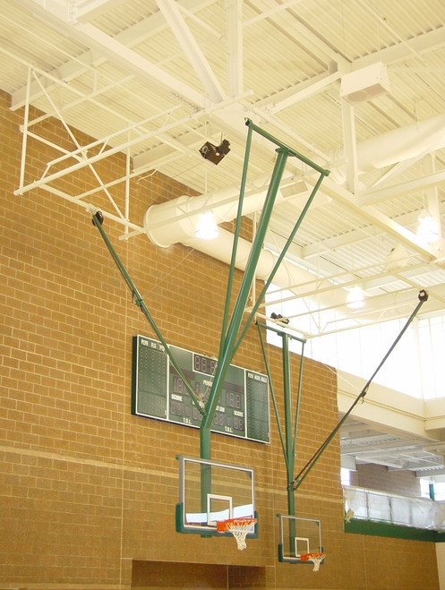 Gared Rear Fold / Rear Braced Bent Post Ceiling Suspended Basketball Backstop
