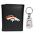 Denver Broncos Leather Tri-fold Wallet & Steel Key Chain