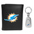 Miami Dolphins Leather Tri-fold Wallet & Steel Key Chain