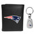 New England Patriots Leather Tri-fold Wallet & Steel Key Chain