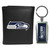 Seattle Seahawks Black Leather Tri-fold Wallet & Multitool Key Chain