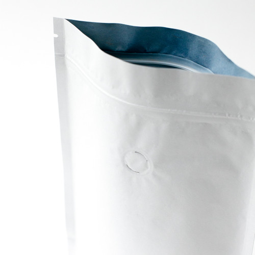 12oz White Compostable Stand Up Pouches with Valve