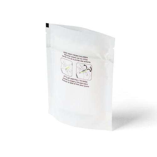 White Matte Compostable Pouch with Child Resistant Zipper - Pre-Printed Opening Instructions