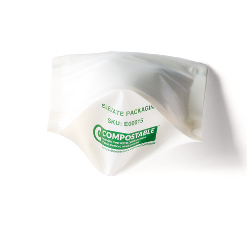 White Matte Compostable Pouch with Child Resistant Zipper - Pre-Printed CSI Compostability Symbol