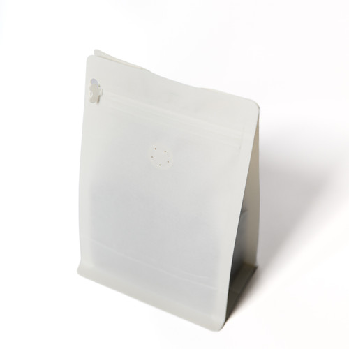 12oz White Compostable Flat Bottom Pouches with Valve