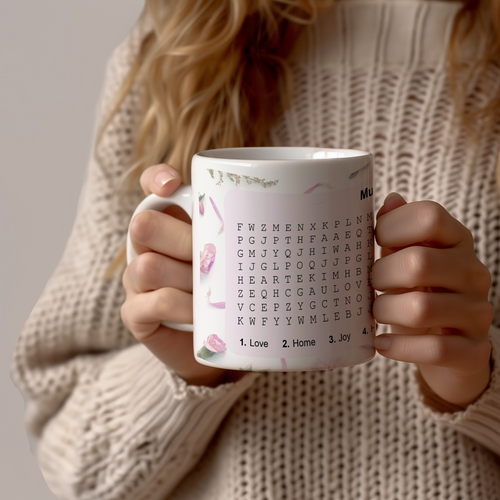 A heartfelt and interactive 11oz mug featuring a word search full of mom memories. A unique Mother’s Day gift and everyday keepsake she'll love with every sip.