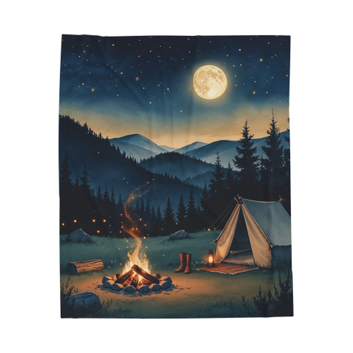 Cozy Campfire Velveteen Plush Blanket - Perfect for Outdoor Adventures, Stargazing, and Chilly Evenings